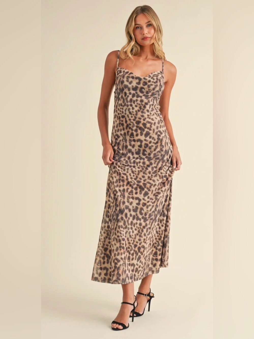 Leopard Print Slip Dress - Neutral Brown & Tan size small